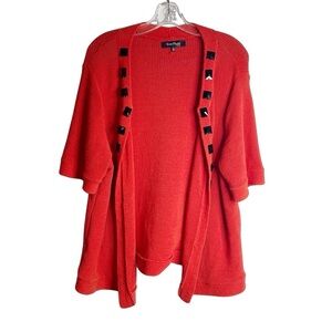 Evan-Picone red faux square button short sleeve open short sweater women 3x